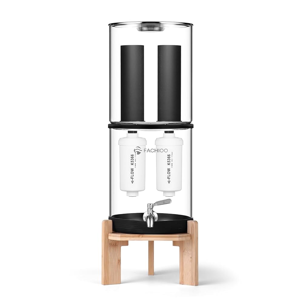 FACHIOO Glass Gravity-Fed Water Filter System, Countertop